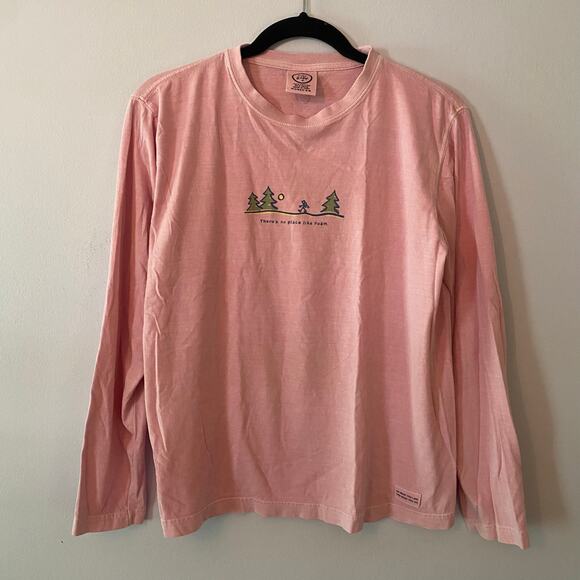 Life Is Good Women's size Medium Pink Long Sleeve Shirt "No Place Like Roam" - Picture 1 of 8